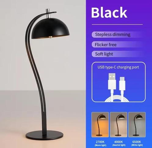Draadloze metalen oplaadbare LED tafellamp (zwart), Huis en Inrichting, Lampen | Tafellampen, Nieuw, Minder dan 50 cm, Metaal