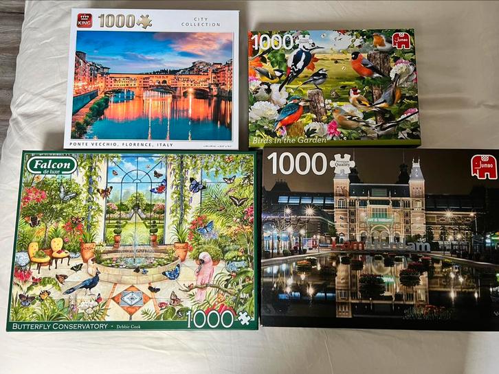 Vier puzzels - 1000 stukjes, Hobby en Vrije tijd, Denksport en Puzzels, Zo goed als nieuw, 500 t/m 1500 stukjes, Ophalen of Verzenden