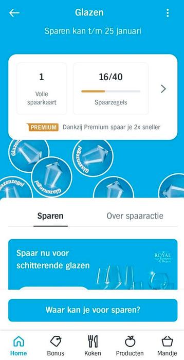 Spaarzegels AH glazen 1 volle kaart beschikbaar voor biedingen