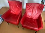 Rode Lederen Fauteuils - Set van 2, Ophalen, Minder dan 75 cm, Leer, Zo goed als nieuw