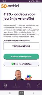 Couponcode waardebon 50plusmobiel 20 euro € 20, Eén persoon, Kortingsbon, Overige typen