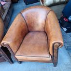 Set van 2 schapenleren Chesterfield fauteuils + BEZORGING, Chesterfield, 75 tot 100 cm, Gebruikt, Leer