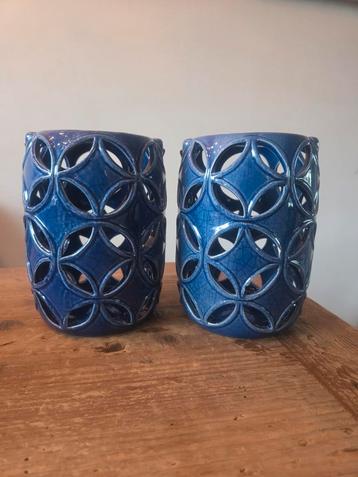 Set van 2 blauwe windlichten beschikbaar voor biedingen