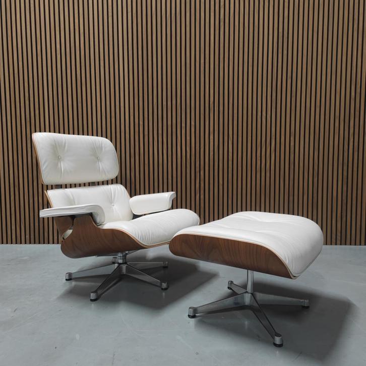 Vitra Eames lounge chair XL - Premium white leder / Walnut, Antiek en Kunst, Antiek | Meubels | Stoelen en Banken, Ophalen of Verzenden