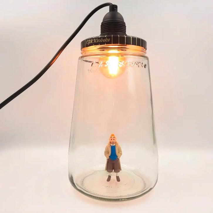 Kesbekelamp met Kuifje | Glazen hanglamp voor gang of toilet, Huis en Inrichting, Lampen | Hanglampen, Nieuw, Minder dan 50 cm