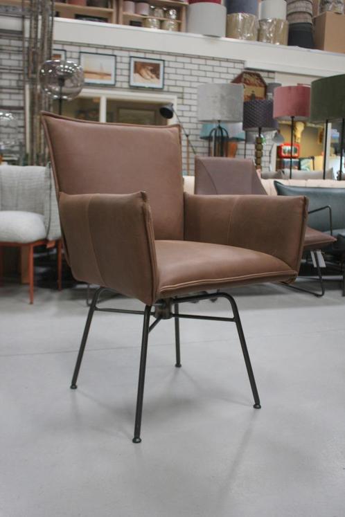 1 luxe eetkamerstoel Sanne Jess metaal leer draaibaar, Huis en Inrichting, Stoelen, Zo goed als nieuw, Eén, Leer, Metaal, Bruin