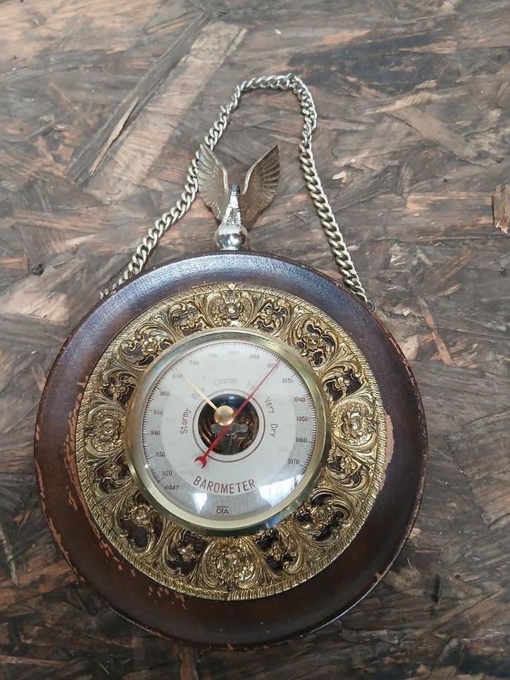 Vintage Barometer met Ketting - 13,5 cm, Antiek en Kunst, Antiek | Woonaccessoires, Ophalen of Verzenden