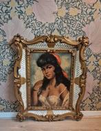 Vintage print zigeunerin Bragolin, Huis en Inrichting, Woonaccessoires | Lijsten, Ophalen of Verzenden, Hout, 50 tot 75 cm, 50 tot 75 cm