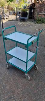 Industriële Vintage Serveerwagen - Groen/Wit - 3 Etages, Ophalen, Minder dan 50 cm, Gebruikt, Minder dan 50 cm