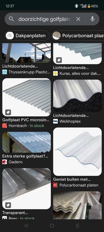 GEZOCHT! lichtdoorlatende golfplaten of kanaal platen 2stuks beschikbaar voor biedingen