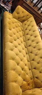 Gele Stoffen Bank met Knopen, Ophalen, Klassiek, 75 tot 100 cm, Zo goed als nieuw