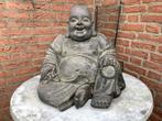 Tuinbeeld lachend happy boeddha groot beeld glasvezel cement, Ophalen of Verzenden, Gebruikt, Boeddhabeeld