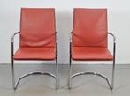 2x Mateo Grassi Mizar stoel rood leder Design Italië Vintage, Twee, Gebruikt, Metaal, Modern design vintage