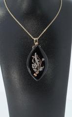 Onyx parel medaillon 14k gouden hanger antiek dames foto