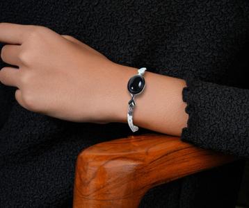 Mooie 925 zilver THEODOR KLOTZ modernistische onyx armband! beschikbaar voor biedingen