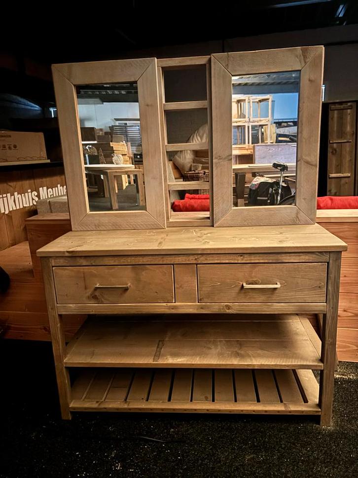 Steigerhouten Badkamermeubel met Spiegelkast, Huis en Inrichting, Kasten | Dressoirs, Nieuw, 100 tot 150 cm, 25 tot 50 cm, Met lade(s)