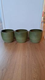 Set van 3 groene plantenpotten, Ophalen, Rond, Tuin, Zo goed als nieuw