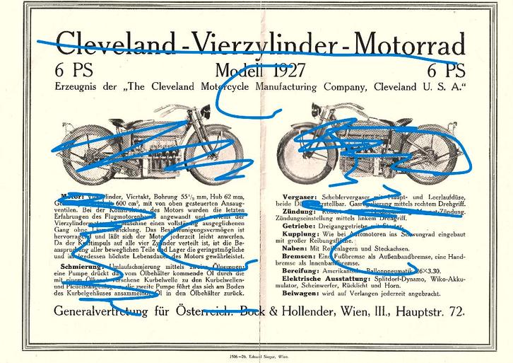 Cleveland 4 cylinder folder 1927 motorcycle motor (CL), Motoren, Handleidingen en Instructieboekjes, Overige merken, Ophalen of Verzenden