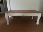 Landelijke houten salontafel – wit onderstel – met lade, Huis en Inrichting, Ophalen, Gebruikt, 100 tot 150 cm, 50 tot 100 cm