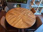 Ronde eettafel met 4 stoelen, mangohout, Huis en Inrichting, Tafels | Eettafels, Ophalen, Rond, Zo goed als nieuw, Vier personen