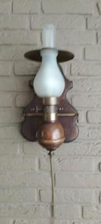 Brocante Wandlamp, houten bronzen vintage., Ophalen of Verzenden