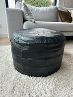 Vintage leren poef zwart, Gebruikt, Leer, Ophalen of Verzenden, 50 tot 75 cm