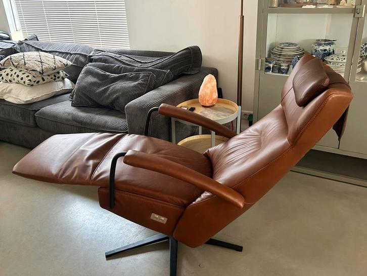 Koopje!  Prominent elek. relaxstoel., Huis en Inrichting, Stoelen, Gebruikt, Eén, Leer, Bruin, Ophalen