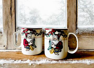 Set van 2 Vintage Kerstmokken Santa’s List Fitz & Floyd ‘90s beschikbaar voor biedingen