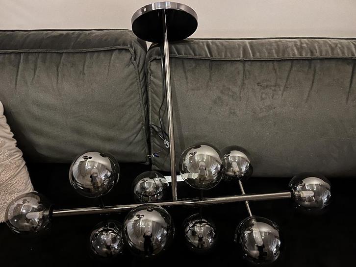 Design Lamp met Glazen Bollen, Huis en Inrichting, Lampen | Hanglampen, Zo goed als nieuw, 50 tot 75 cm, Glas, Metaal, Ophalen