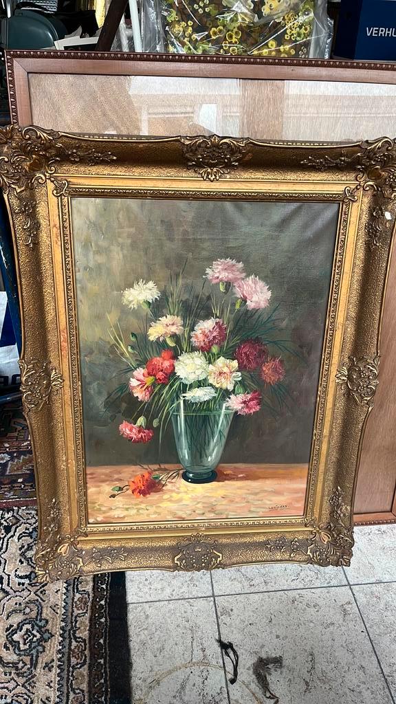 Stilleven olieverf op doek gesigneerd Lentekan, Antiek en Kunst, Kunst | Schilderijen | Klassiek, Ophalen
