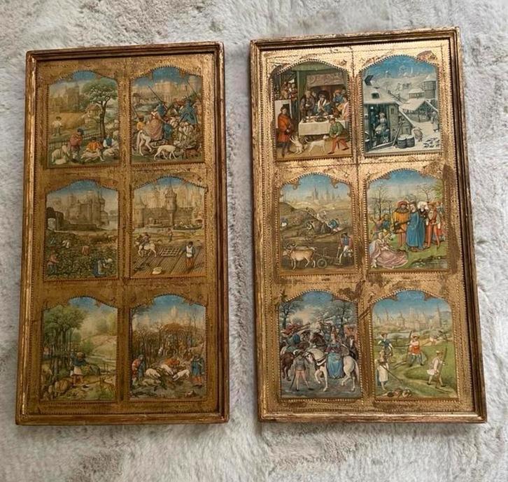 Twee Antieke Decoratieve schilderijen, Antiek en Kunst, Kunst | Schilderijen | Klassiek, Ophalen of Verzenden