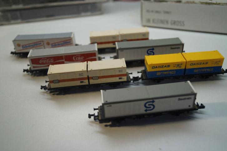 7 fleischmann piccolo container wagons n spoor, Hobby en Vrije tijd, Modeltreinen | N-Spoor, Gebruikt, Wagon, Gelijkstroom of Wisselstroom