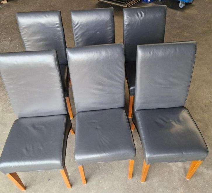 6 nette grijze leren eetkamerstoelen te koop! Avanti, Huis en Inrichting, Stoelen, Gebruikt, Vijf, Zes of meer stoelen, Grijs