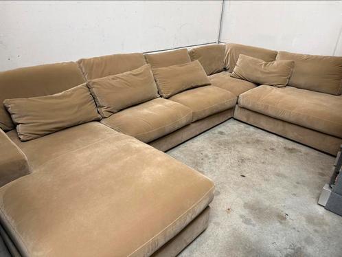 Beige u bank velvet beige champagne - gereinigd!!, Huis en Inrichting, Banken | Bankstellen, Gebruikt, Hoekbank, Vierpersoons of meer