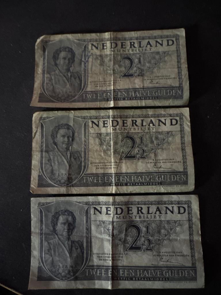 Oude Nederlandse 2,5 Gulden Biljetten - Set van 3, Ophalen of Verzenden, 2½ gulden, Los biljet