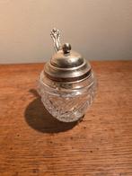 Antieke Engelse jampot kristal met zilver, Ophalen of Verzenden, Zilver