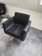 Zwarte Kappersstoel - Leer & Metaal, Huis en Inrichting, Stoelen, Ophalen, Gebruikt, Zwart, Leer