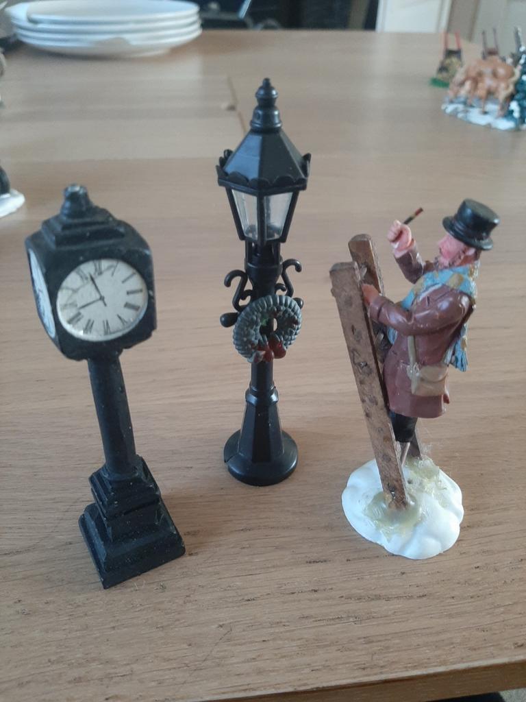 Lemax klok lantaarn set kerstdorp miniatuur, Ophalen of Verzenden
