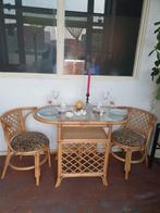 Vintage bistro set, Bamboo rotan., Rotan, Zo goed als nieuw, Loungeset, Eettafel