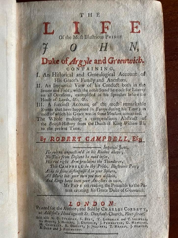 The Life of John Duke of Argyle, 1745, Lederen Band, Antiek en Kunst, Antiek | Boeken en Bijbels, Ophalen of Verzenden