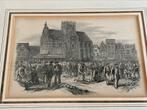 Oude gravure schilderij Kaasmarkt Hoorn 33/28 cm, Ophalen of Verzenden