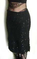 pailletten stretch rok party glam goth vintage 90's retro, Verzenden, Zwart, Zo goed als nieuw, Knielengte
