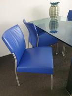 Blauwe Lederen eetkamer Stoelen - Set van 5, Huis en Inrichting, Ophalen, Blauw, Leer, Zo goed als nieuw