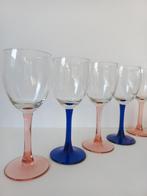 Vintage wijnglazen met blauwe en roze voet, set van 7, Ophalen of Verzenden, Zo goed als nieuw, Overige typen