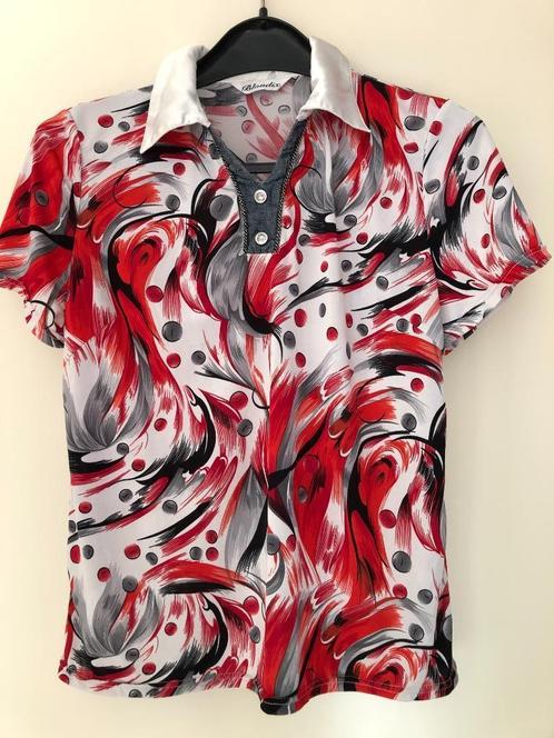 (10) Vrolijke luchtige blouse/tuniek, rood-wit-grijs, maat L, Kleding | Dames, Blouses en Tunieken, Zo goed als nieuw, Maat 42/44 (L)