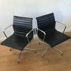 2 Vitra Eames Aluminium stoel 108 chroom zwart leer, Huis en Inrichting, Stoelen, Ophalen, Gebruikt, Zwart, Leer