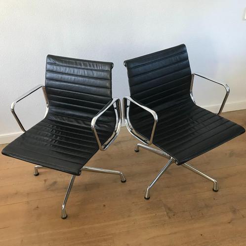 2 Vitra Eames Aluminium stoel 108 chroom zwart leer, Huis en Inrichting, Stoelen, Gebruikt, Eén, Leer, Zwart, Ophalen