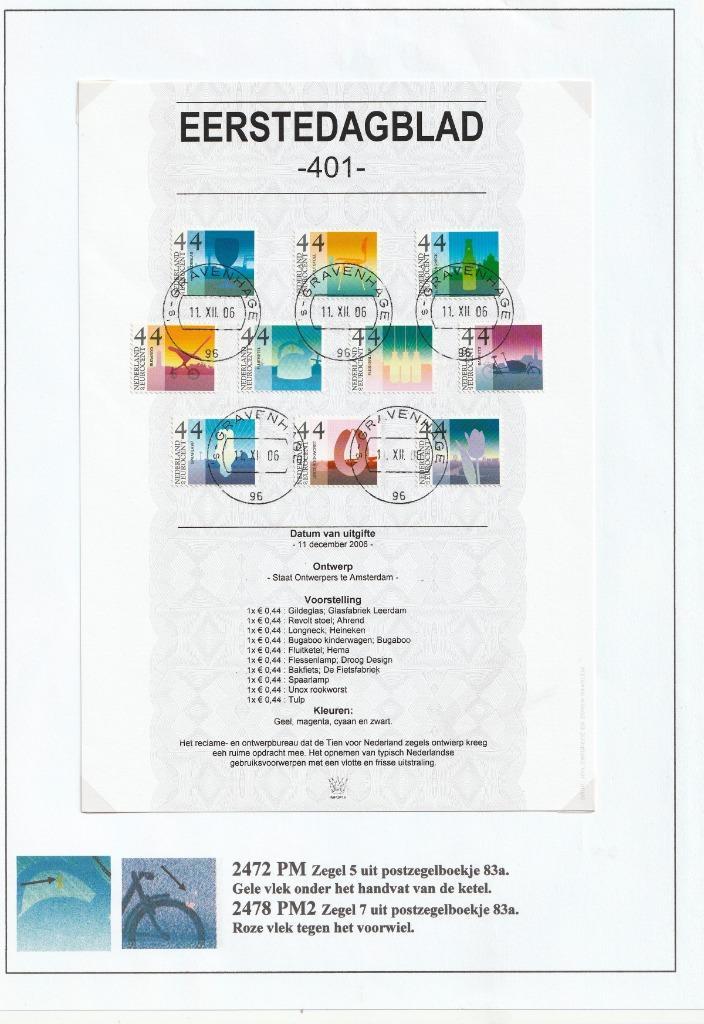 Eerste Dag Blad nr. 401 met plaatfout 2472 PM + 2478 PM2Lees, Postzegels en Munten, Postzegels | Nederland, Gestempeld, Na 1940