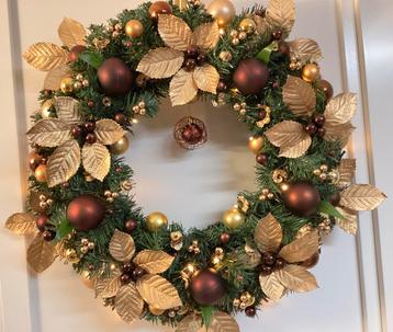 Mooie uniek grote goud brons kerstkrans met verlichting 60cm beschikbaar voor biedingen