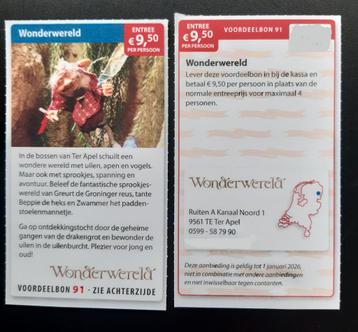 Wonderwereld entree €9,50 p.p. beschikbaar voor biedingen